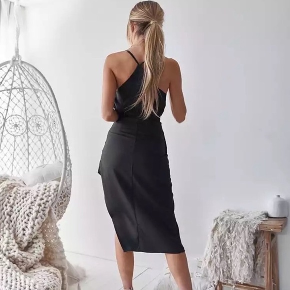 NEW Black Lace Slit Cocktail Dress - Picture 4 of 6